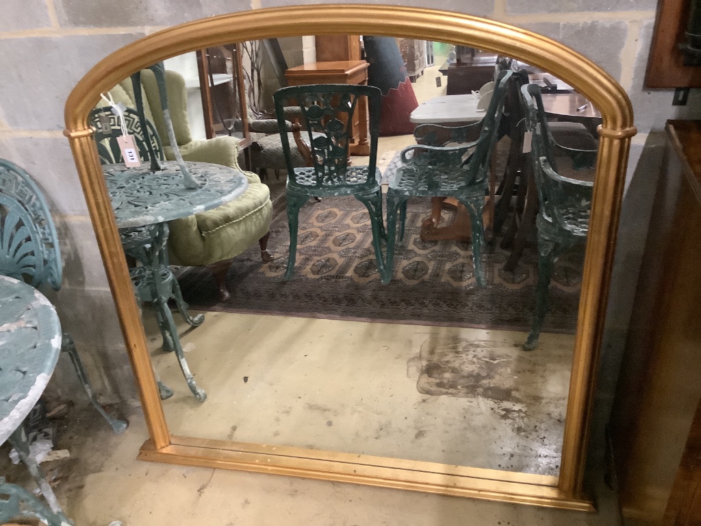 A Victorian style gilt framed overmantel mirror, width 122cm height 120cm